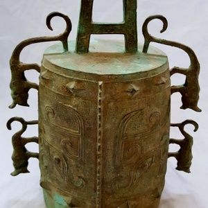Chinese Bronze Temple Bell 4 Tigers Vintage